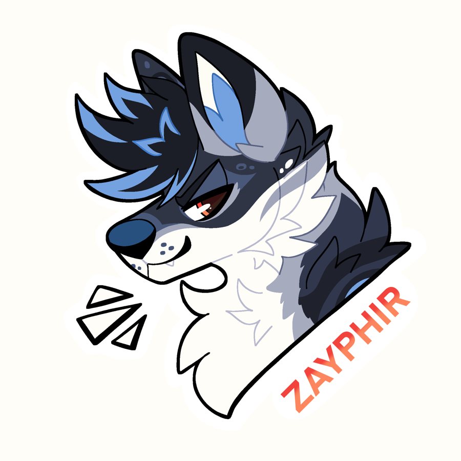 Die-cut sticker of Zayphir with a ZAYPHIR name banner