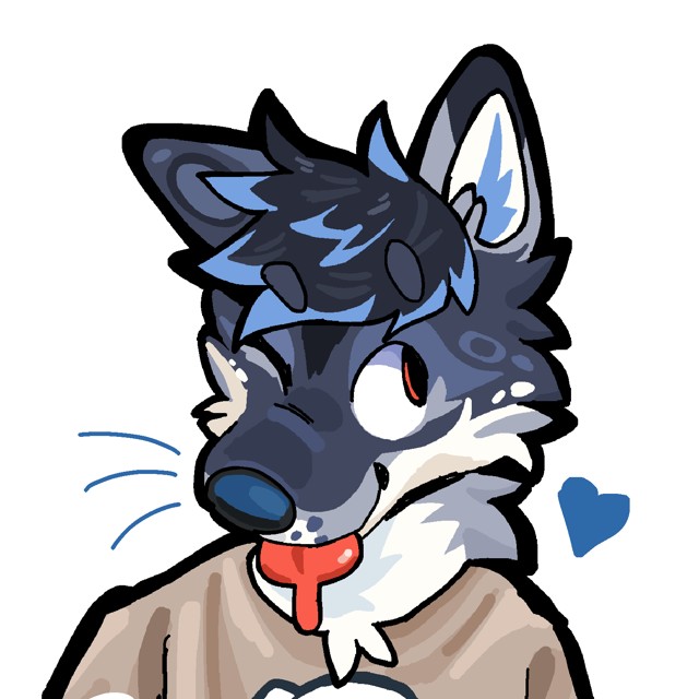 Zayphir, a navy and blue wusky with his tongue out and a little heart