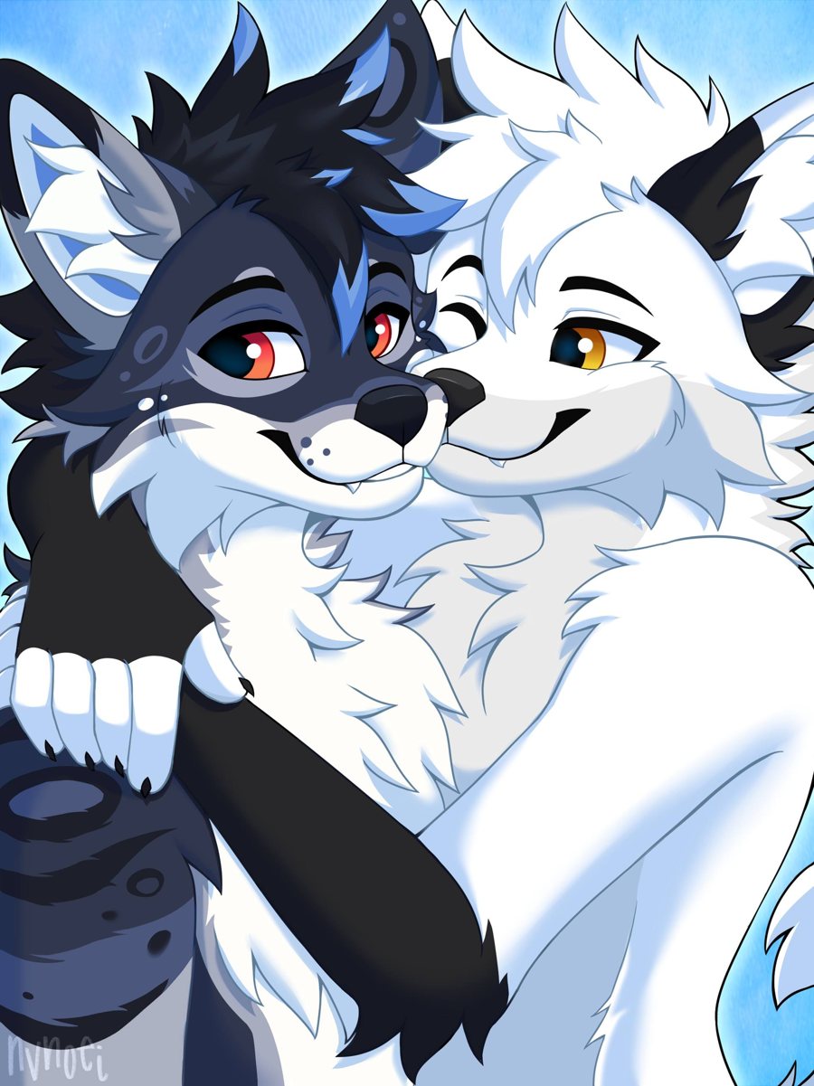 Cheek to cheek hug with a white wolf
