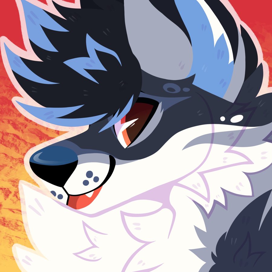 Close-up side profile icon on a red and orange background